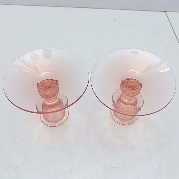 Pink Elegant Depression Glass Candlesticks Pair 4 inches - Picture 6 of 8